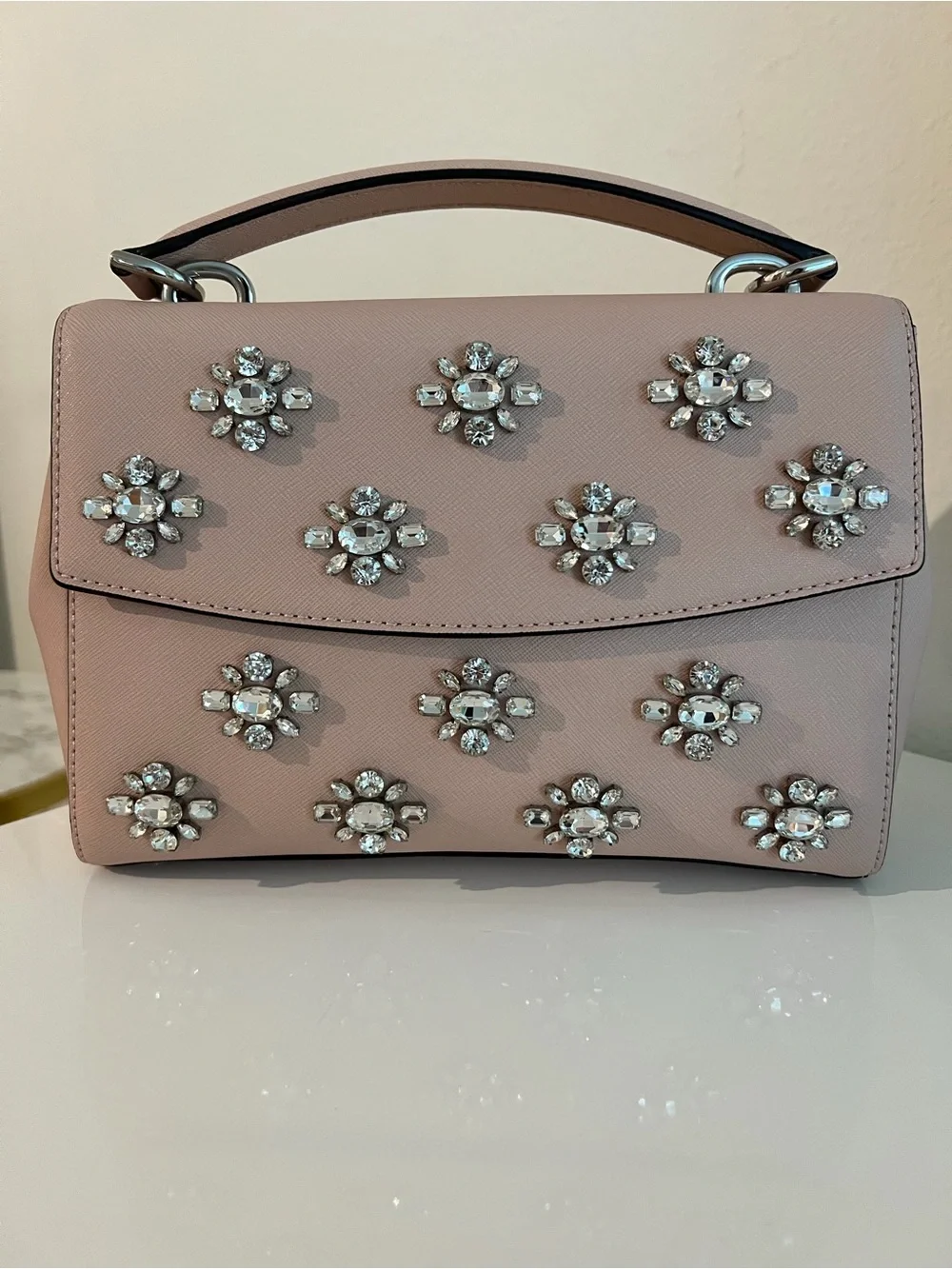 Michael Kors Blush Pink Crystal-Embellished Top-Handle Bag